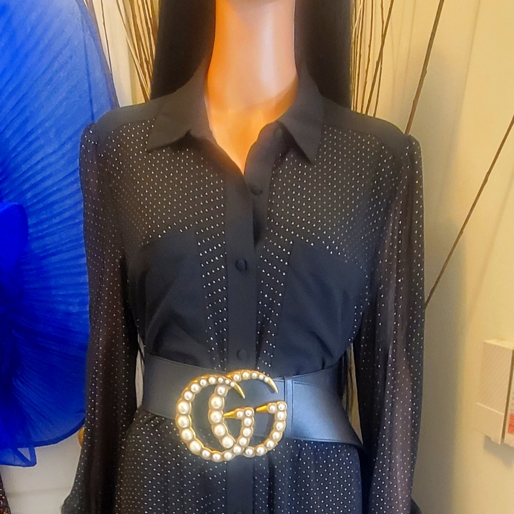 NWT Rachel Roy Midi Button 2-Pocket Gold Dots Dress **Gucci belt NOT FOR SALE**
